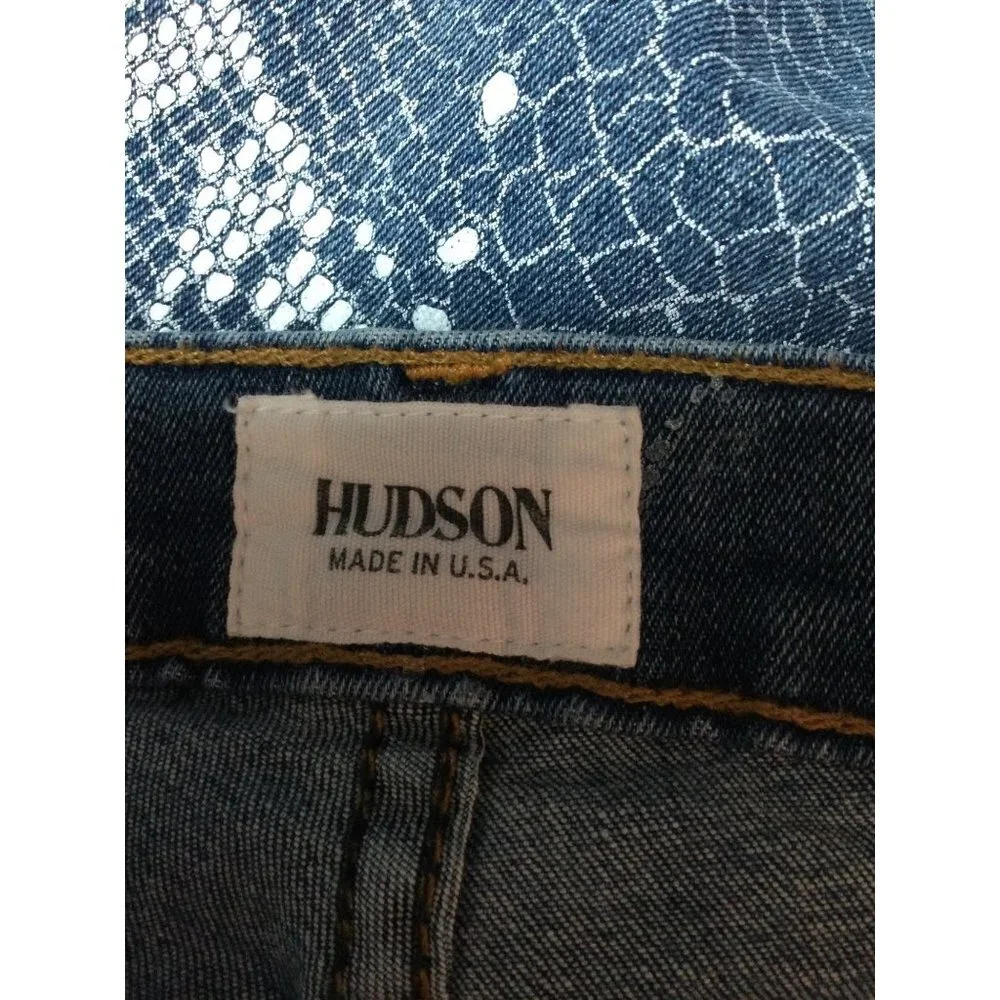Hudson Nico Midrise Super Skinny Jeans Snake Print Midrise Blue White Size 29